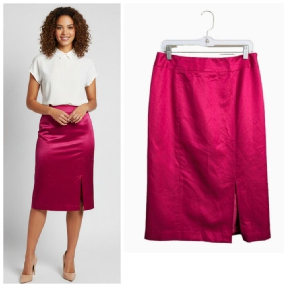 Talbots Woman Hot Pink Cotton Silky Blend Midi Pencil Skirt Business Cocktail 12